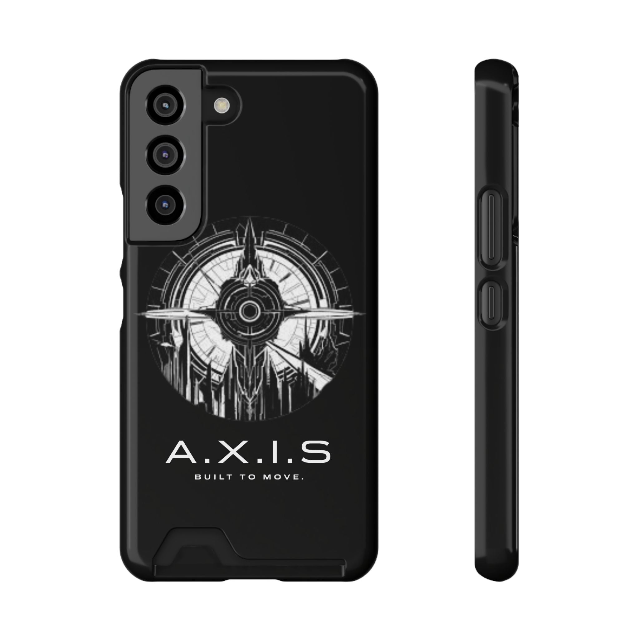 A.X.I.S Built To Move Design Phone Case WITH CARD HOLDER IMBEDDED IN CASE