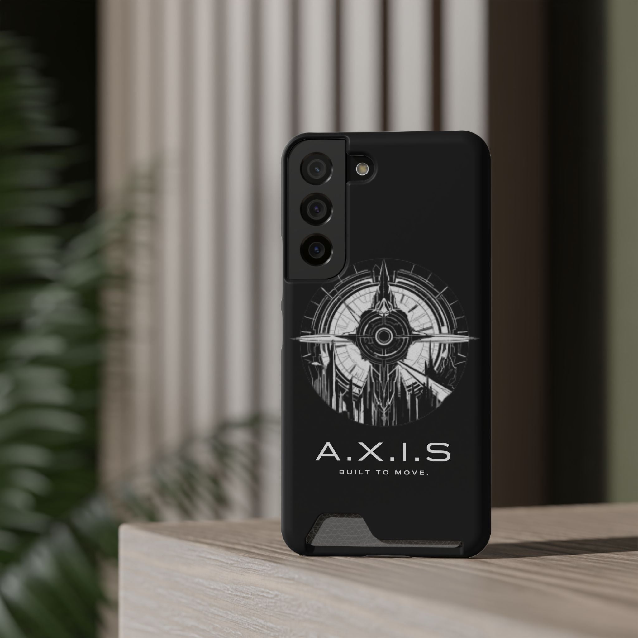 A.X.I.S Built To Move Design Phone Case WITH CARD HOLDER IMBEDDED IN CASE