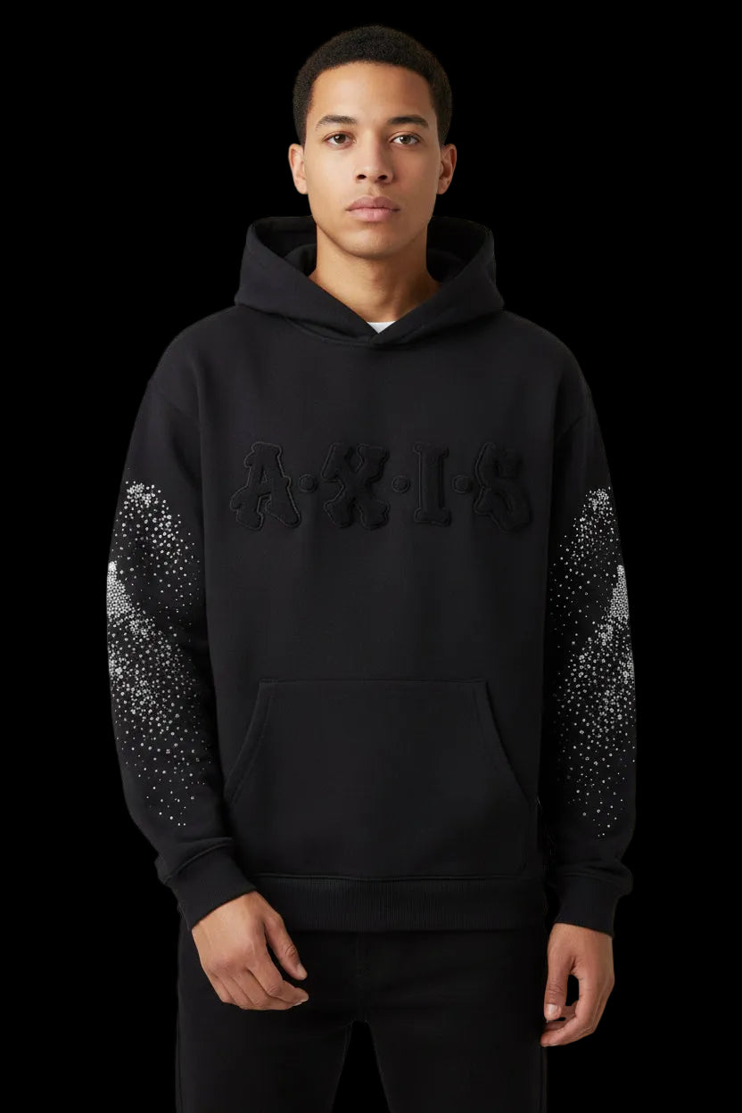 PRE ORDER - A.X.I.S 450 GSM Rhinestone Hoodie- Black, Hot Pink, and Crème.